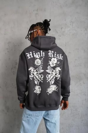 USLUCAN ALIŞVERİŞ Erkek Baskılı Kapşonlu Sweat - Füme