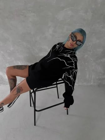 USLUCAN ALIŞVERİŞ Yıldırım Baskılı Bisiklet Yaka SweatShirt - Siyah