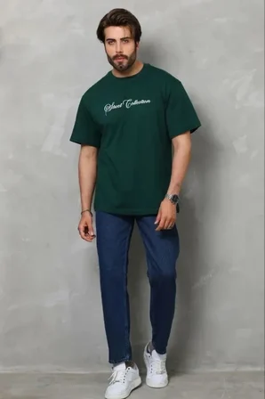 USLUCAN ALIŞVERİŞ Erkek Baskılı T-Shirt Kısa Kol Bisiklet Yaka Regular Fit Rahat Kalıp Günlük Tişört - Çağla Yeşili