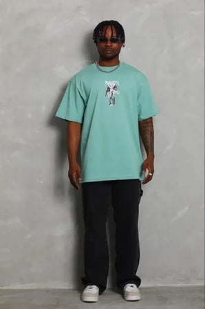 USLUCAN ALIŞVERİŞ Erkek Baskılı T-Shirt Kısa Kol Bisiklet Yaka Regular Fit Rahat Kalıp Günlük Tişört - Mint Yeşili