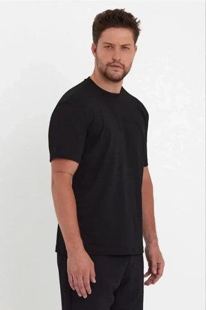 USLUCAN ALIŞVERİŞ Erkek 24/1 Düz A Kalite Oversize T-shirt - Siyah