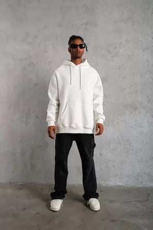 USLUCAN ALIŞVERİŞ Erkek Düz Kapüşonlu Sweat - Beyaz