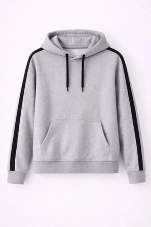 USLUCAN ALIŞVERİŞ Erkek Şeritli Kapüşonlu Sweatshirt Oversize 3 Iplik Pamuklu - Gri