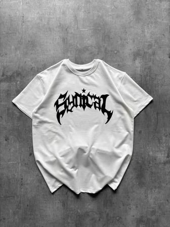USLUCAN ALIŞVERİŞ Bisiklet Yaka Ön Baskılı Kısa Kollu Tişört Streetwear Günlük Basic Pamuklu T-shirt - Beyaz