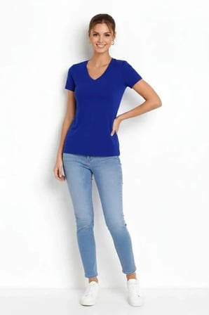 USLUCAN ALIŞVERİŞ T-Shirt V Yaka Slim Fit Likralı Tişört Günlük Basic Body - İndigo