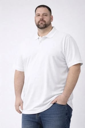 USLUCAN ALIŞVERİŞ Erkek Pike Kumaş Düğmeli Yaka Battal Büyük Beden Günlük Kısa Kol Tişört T-shirt - Beyaz