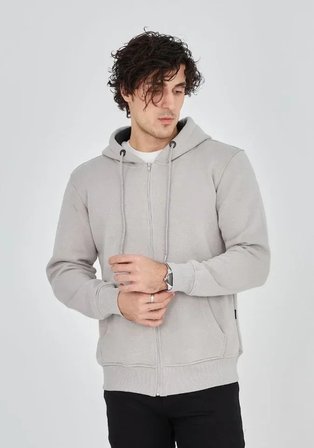 USLUCAN ALIŞVERİŞ Unisex Tam Fermuarlı Kapşonlu  SweatShirt - Boyalı Gri