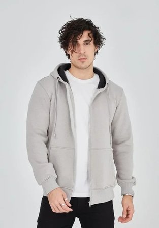 USLUCAN ALIŞVERİŞ Unisex Tam Fermuarlı Kapşonlu  SweatShirt - Boyalı Gri