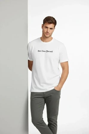 USLUCAN ALIŞVERİŞ Erkek Wafıl Kumaş Tişört Regular Kalıp Bisiklet Yaka Baskılı Günlük Basic T-Shirt - Beyaz