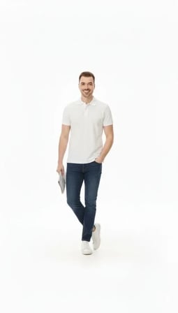 USLUCAN ALIŞVERİŞ Erkek Pike Kumaş Düğmeli Yaka Regular Fit Günlük Kısa Kol Tişört T-shirt - Beyaz