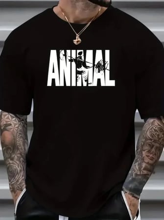 USLUCAN ALIŞVERİŞ ANIMAL Desen Baskı Erkek Oversive Tişört, Grafik Tişört Erkek Yazlık Outdoor Kıyafetleri, Sporda Ve Günlük Giyime Uygun  - Siyah