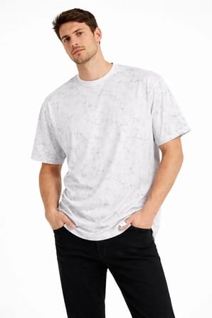 USLUCAN ALIŞVERİŞ Erkek Asit Yıkama Bisiklet Yaka Kısa Kollu Oversize T-Shirt Tişört - Beyaz