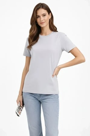 USLUCAN ALIŞVERİŞ Bisiklet Yaka Tişört  Regular Kalıp Basic Pamuklu  Günlük Kullanım  T-shirt - Gri