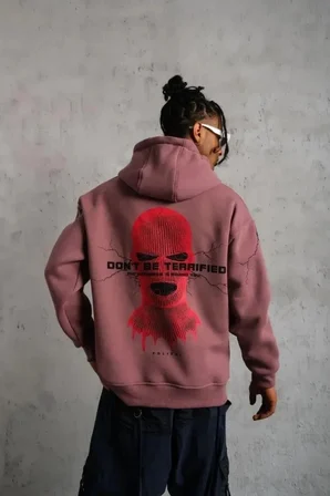 USLUCAN ALIŞVERİŞ Erkek Maske Baskılı Kapüşonlu Sweat - Gül Kurusu