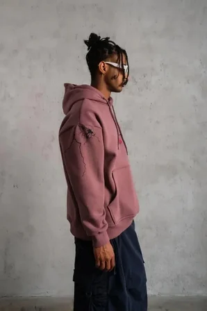 USLUCAN ALIŞVERİŞ Erkek Maske Baskılı Kapüşonlu Sweat - Gül Kurusu