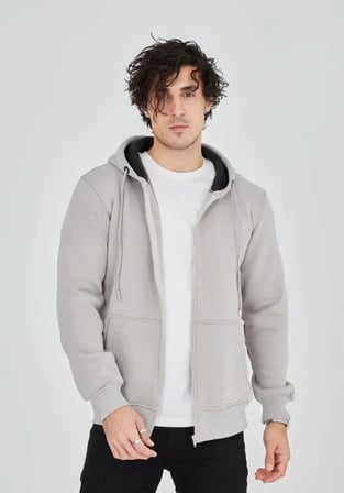 USLUCAN ALIŞVERİŞ Unisex Tam Fermuarlı Kapşonlu  SweatShirt - Boyalı Gri