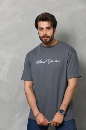 USLUCAN ALIŞVERİŞ Erkek Baskılı T-Shirt Kısa Kol Bisiklet Yaka Regular Fit Rahat Kalıp Günlük Tişört - Füme