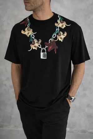 USLUCAN ALIŞVERİŞ Erkek Baskılı T-Shirt Kısa Kol Bisiklet Yaka Regular Fit Rahat Kalıp Günlük Tişört - Siyah