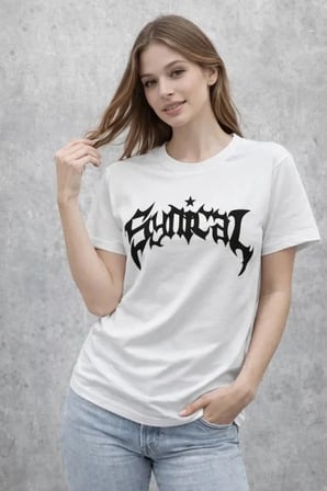 USLUCAN ALIŞVERİŞ Bisiklet Yaka Ön Baskılı Kısa Kollu Tişört Streetwear Günlük Basic Pamuklu T-shirt - Beyaz