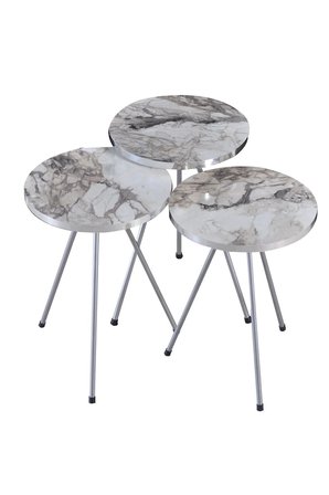 Zigon Sehpa ve Orta Sehpa Elips Gümüş Metal Ayak Gümüş Efes Set