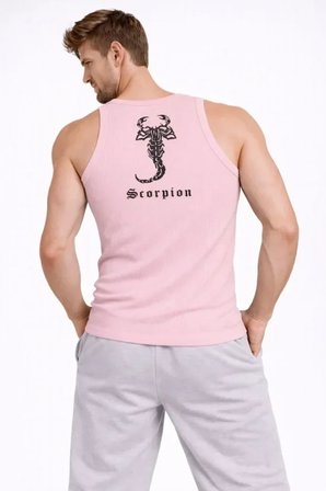 USLUCAN ALIŞVERİŞ Erkek Fitilli Atlet Sıfır Yaka Slim Fit Arka Baskılı Spor Atlet - Pembe