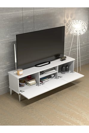 USLUCAN ALIŞVERİŞ Tv Sehpası Tv Ünitesi Saraylı Beyaz Gold 5062