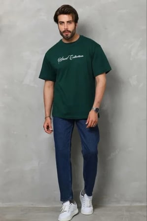 USLUCAN ALIŞVERİŞ Erkek Baskılı T-Shirt Kısa Kol Bisiklet Yaka Regular Fit Rahat Kalıp Günlük Tişört - Çağla Yeşili