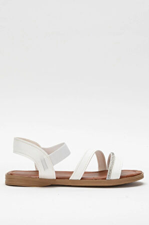 Kadın Taş Bantlı Sandalet Ayakkabı BEYAZ