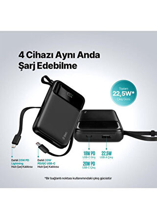 Ttec 2BB215 ReCharger Pro LCD 10.000mAh PD 22,5W Kablolu Taşınabilir Hızlı Şarj Aleti Powerbank