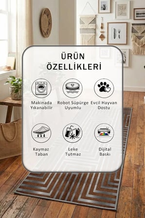 Yıkanabilir Kaymaz Ehl-204 Dijital Baskılı Yolluk Halı Tüy Tutmaz