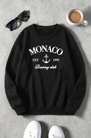 Unisex Monaco Baskılı Bisiklet Yaka Sweatshirt