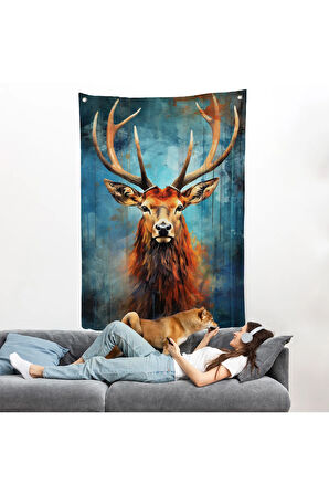 Suluboya Geyik Duvar Örtüsü-7536