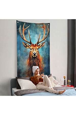 Suluboya Geyik Duvar Örtüsü-7536