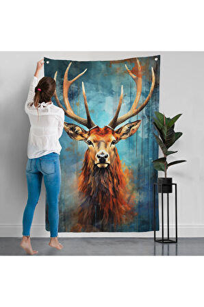 Suluboya Geyik Duvar Örtüsü-7536