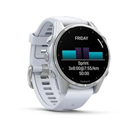 Garmin Fenix 8 - 43 mm, AMOLED - Gümüş, Beyaz Taşlı Silikon Kayışlı