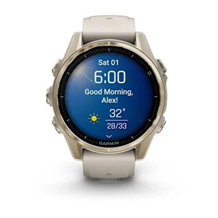 Garmin Fenix 8 - 43 mm, AMOLED - Sapphire, Soft Gold ve Gri/Kum Taşı Silikon Kayışlı