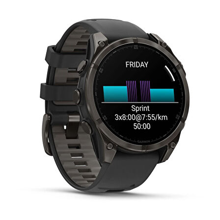 Garmin Fenix 8 – 47mm, AMOLED Sapphire Karbon Gri DLC Titanyum Siyah/Gri Kayışlı