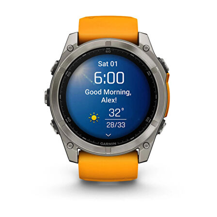 Garmin Fenix 8 – 51mm AMOLED Sapphire Titanyum Turuncu/Grafit Kayışlı