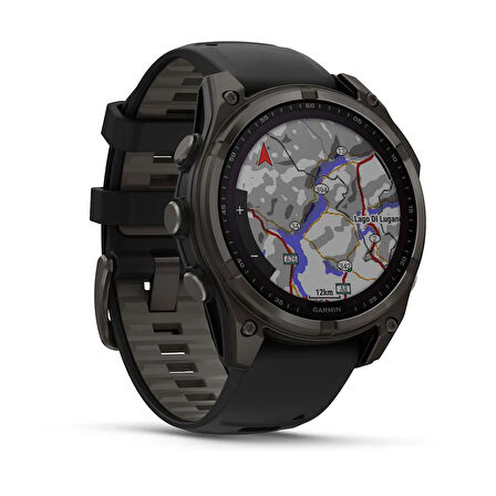 fenix 8 - 47 mm, Solar, Sapphire - Karbon Gri DLC Titanyum, Siyah/Gri Silikon Kayışlı