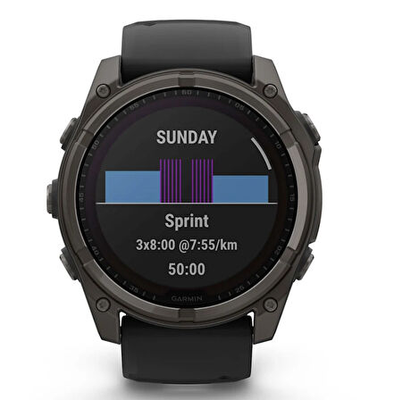 Garmin Fenix 8 – 51 mm Solar Sapphire Karbon gri DLC titanyum ve Siyah/çakıl grisi silikon kayış