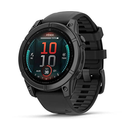 Garmin fenix E – 47 mm, AMOLED-Slate Gri, Siyah Silikon Kayışlı