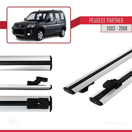 Peugeot Partner Post-Facelift 2003-2008 Arası ile Uyumlu BASIC Model Ara Atkı Tavan Barı Gri 2 Adet