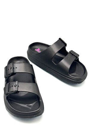 Sermoda Çift Toka Hafif Eva Yazlık Plaj Terliği Havuz Terliği Lavabo Terliği Siyah