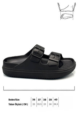 Sermoda Çift Toka Hafif Eva Yazlık Plaj Terliği Havuz Terliği Lavabo Terliği Siyah