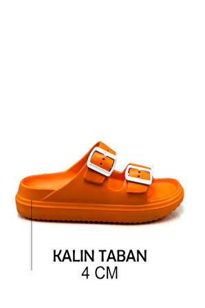 Sermoda Çift Toka Hafif Eva Yazlık Plaj Terliği Havuz Terliği Lavabo Terliği Turuncu