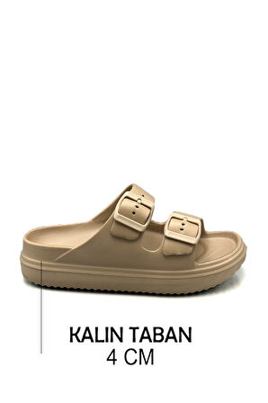 Sermoda Çift Toka Hafif Eva Yazlık Plaj Terliği Havuz Terliği Lavabo Terliği Vizon