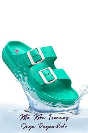 Sermoda Çift Toka Hafif Eva Yazlık Plaj Terliği Havuz Terliği Lavabo Terliği Su Yeşili