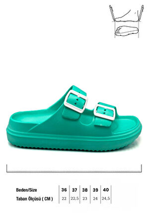 Sermoda Çift Toka Hafif Eva Yazlık Plaj Terliği Havuz Terliği Lavabo Terliği Su Yeşili