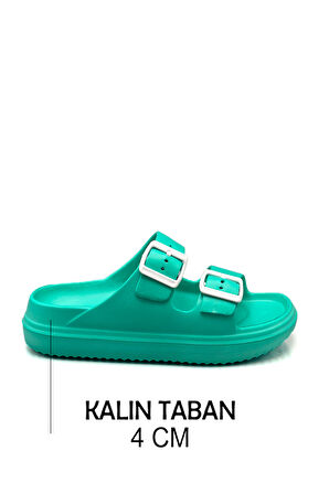 Sermoda Çift Toka Hafif Eva Yazlık Plaj Terliği Havuz Terliği Lavabo Terliği Su Yeşili