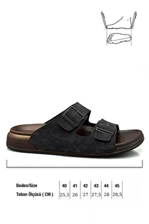 Sermoda Çift Toka Ayarlanabilir Genişlik Esnek Rahat Deri Erkek Terlik 25103 Siyah